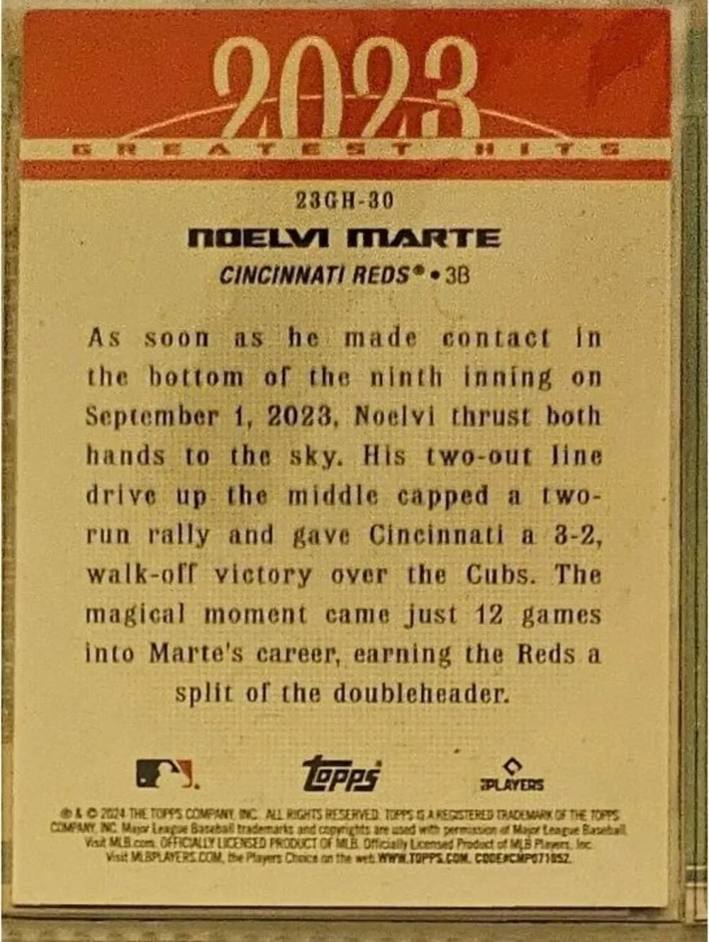 2024 Topps 2023 Greatest Hits Card #23GH-30 Noelvi Marte Cincinnati Reds RC - Picture 2 of 2